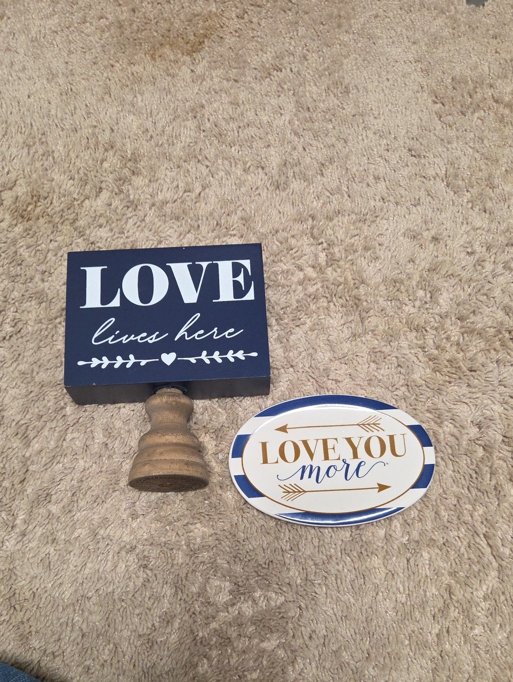 Source Unknown Navy Blue and White 'LOVE' and 'LOVE YOU MORE' Decorative Signs